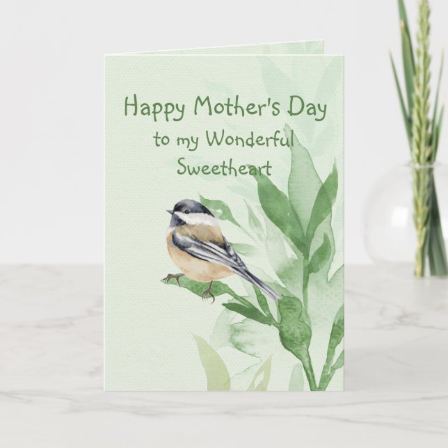 Mother's Day Sweetheart Chickadee Garden Bird  Card (Front)