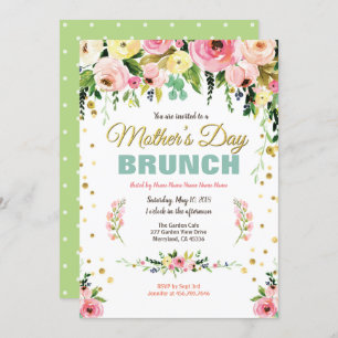 Mothers Day Tea Party Brunch Floral Watercolor Invitation