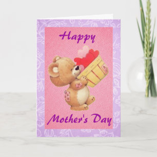 Mother's Day Teddy And A Basket Of Hearts Card