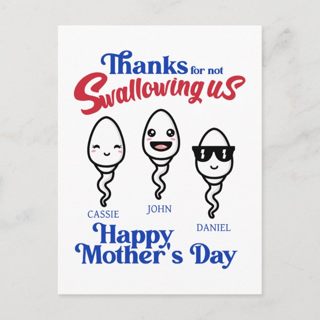 Mother's Day Thanks For Not Swallowing Us Family Postcard (Front)