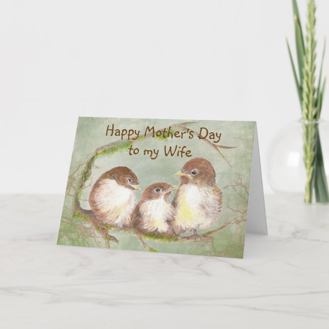 Mother's Day to Wife Cute Sparrow Bird Family Card (Front)