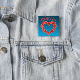 Mother's Day - Tulip Heart Illustration on Blue 15 Cm Square Badge