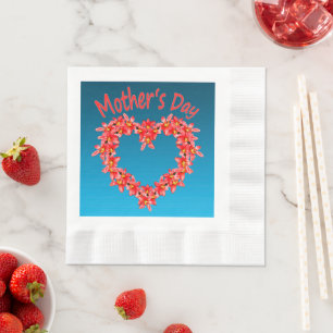 Mother's Day - Tulip Heart Illustration on Blue Napkin