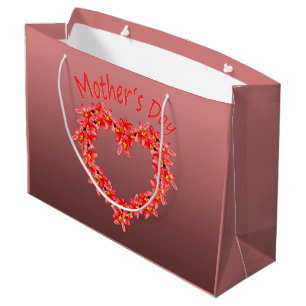Mother's Day - Tulip Heart Illustration on Rose Large Gift Bag