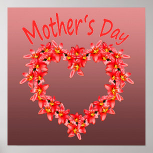 Mother's Day - Tulip Heart Illustration on Rose    Poster