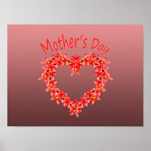 Mother's Day - Tulip Heart Illustration on Rose Poster