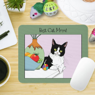 Mother's Day Tuxedo Cat Mouse Pad