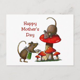 Mother's Day: Two Mice & Toadstool: Cookies: Art Postcard