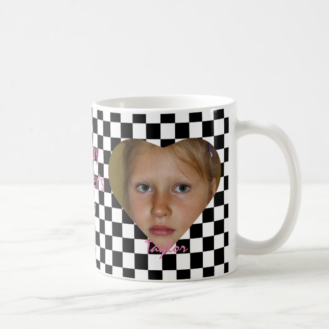 Mother's Day Two Photo Names Chequered Black White Coffee Mug (Right)