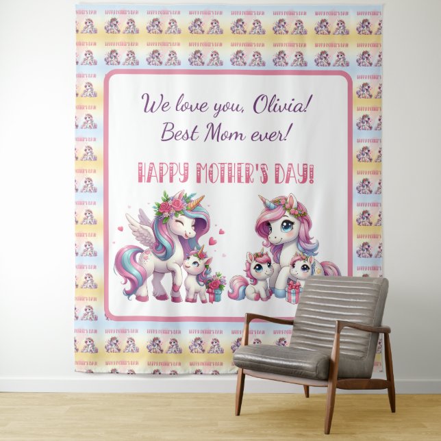 Mother's Day Unicorn-Themed Party Tapestry (In Situ)