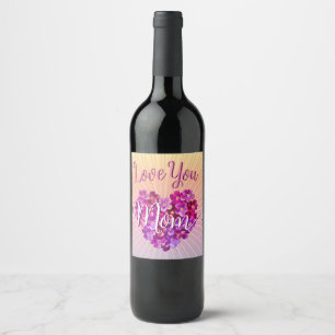 Mother's Day Vintage Heart Flowers Love You Mum Wine Label