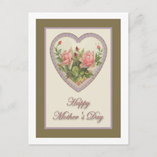 Mother's Day Vintage Heart & Flowers Postcard