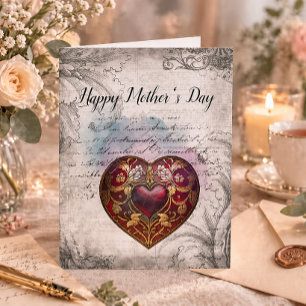 Mother's Day Vintage Heart Romantic Antique Script Postcard