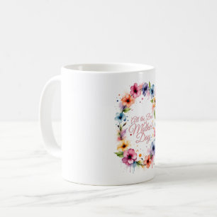 Mother's Day Watercolor Floral Wreath in Pink Coffee Mug
