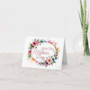 Mother's Day Watercolor Floral Wreath in Pink V2.0 Card