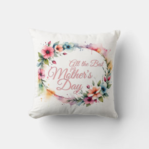 Mother's Day Watercolor Floral Wreath in Pink V2.0 Cushion