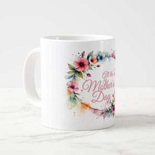Mother's Day Watercolor Floral Wreath in Pink V2.0 Large Coffee Mug