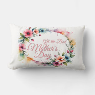 Mother's Day Watercolor Floral Wreath in Pink V2.0 Lumbar Cushion