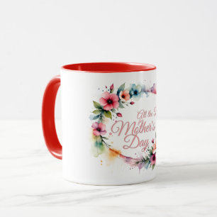 Mother's Day Watercolor Floral Wreath in Pink V2.0 Mug
