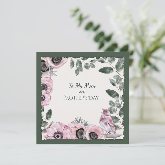 Mother's Day Watercolor Flowers and Bird (Standing Front)