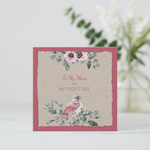 Mother's Day Watercolor Flowers and Bird