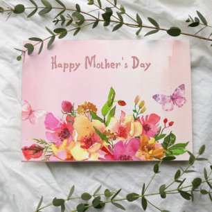 Mother's Day Watercolor Flowers with Butterflies  Thank You Card
