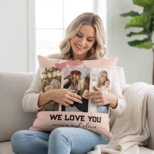 Mother's Day We love You Mom Family Photo Collage  Cushion