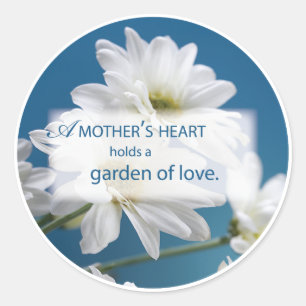 Mother's Day White Daisies Garden of Love Blue Sky Classic Round Sticker