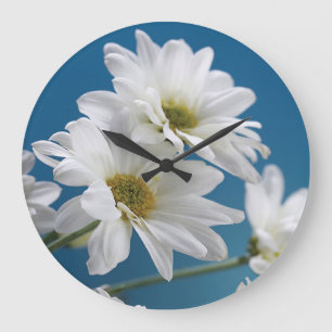 Mother's Day White Daisies Garden of Love Blue Sky Large Clock