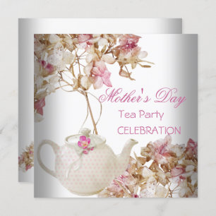 Mother's Day White Pink floral Tea Invitation