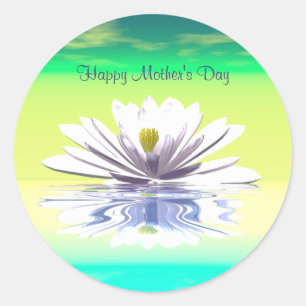 Mother's Day White Water Lily Classic Round Sticker