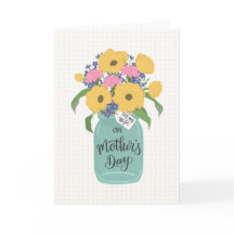 Mother's Day Wife w Mason Jar of Yellow Flowers