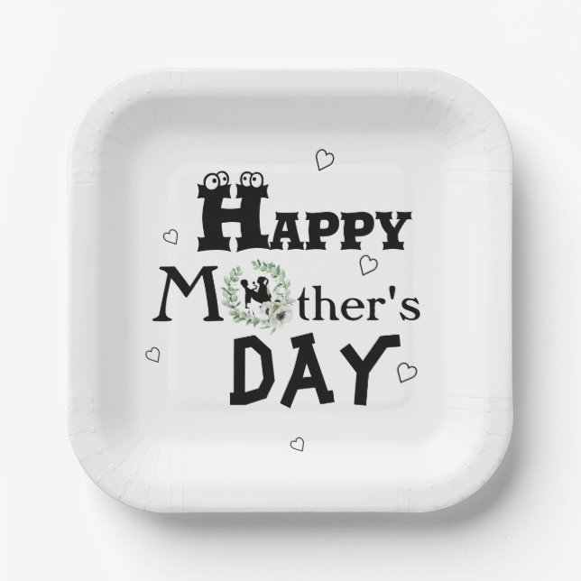 Mother's day with hearts paper plate (Front)