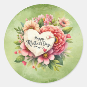 Mother's Day with pink flower Classic Round Sticker