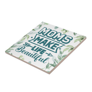 Mothers Day Word Art With Foliage Ceramic Tile