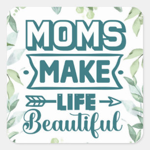 Mother's Day Word Art With Foliage Frame Square Sticker