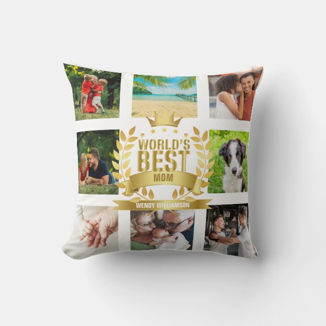 Mothers Day Worlds Best Mum Family Photo Collage  Cushion (Front)
