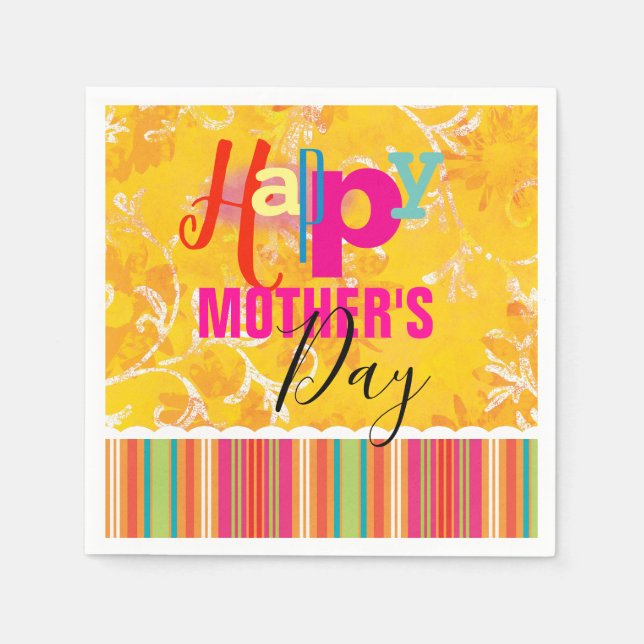 Mother's Day Yellow Damask and Stripes Napkin (Front)