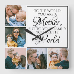 Mother's Day You Are Our World Five Photo Collage Square Wall Clock