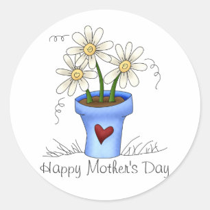 Mother's Flowers · Blue Flower Pot Classic Round Sticker