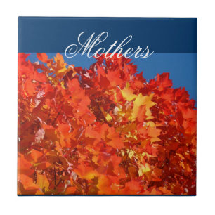 Mothers gifts Tile Art Blue Sky Autumn Leaves
