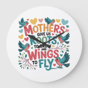 Mothers Give Us Roots To Grow And Wings To Fly Large Clock