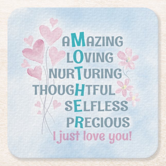 Mother's heart square paper coaster (Front)