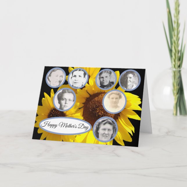 Mothers in Family Sunflower Trio Black Mothers Day Holiday Card (Front)