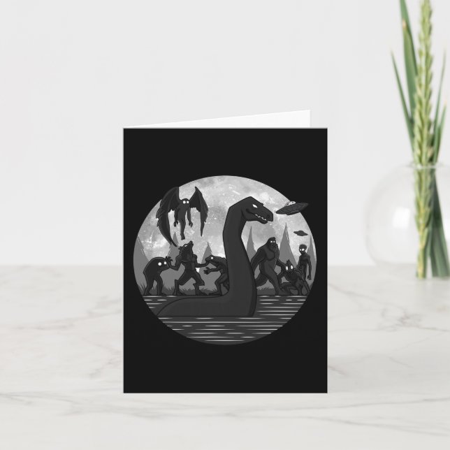 Mothman Bigfoot Loch Ness Monster Aliens UFO Fun C Card (Front)
