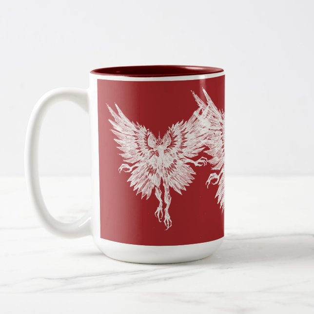 Mothman Blood Red Eyes Two-Tone Coffee Mug (Left)