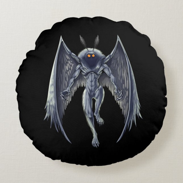 Mothman Cryptid Creature Round Cushion (Front)