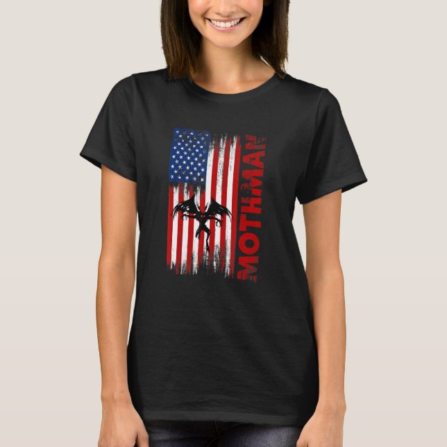 Mothman Cryptid Cryptozoology American Flag T-Shirt (Front)