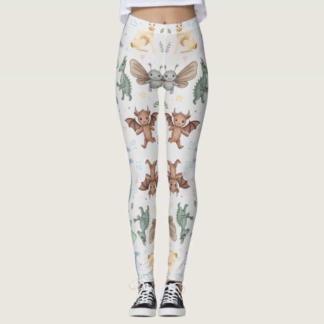Mothman & Friends Cryptid Pattern Leggings (Front)