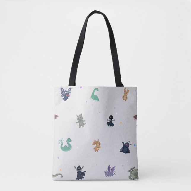 Mothman & Friends Cryptid Pattern Tote Bag (Front)